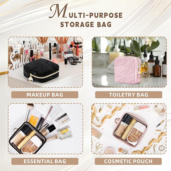 4.9" Clear Small Makeup Bag, Mini Marble Cosmetic Bag for Purse, Portable Small Travel Makeup Pouch for Women, Birthday/Wedding/Christmas Gifts (Pink)