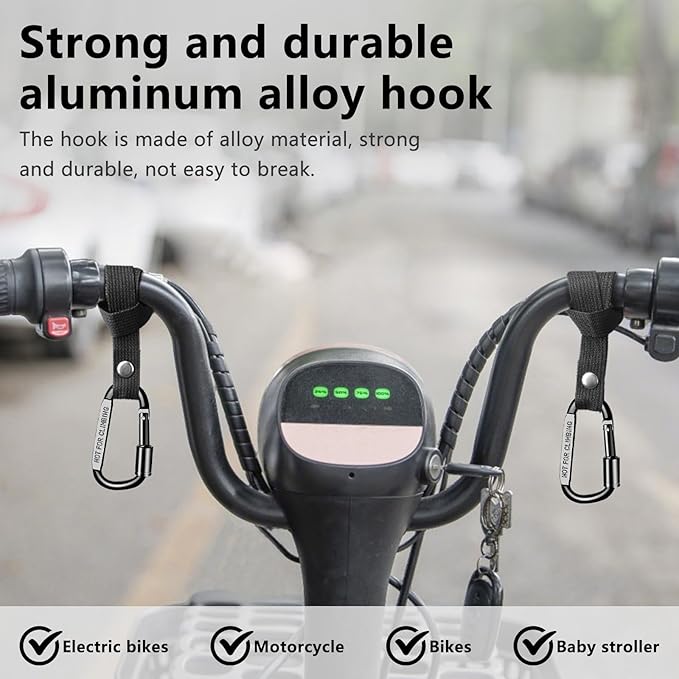 Stroller Hooks for Bags with Locking Stroller Carabiner Clip – Heavy-Duty Hooks for Diaper Bags, Groceries, Backpacks on Strollers, Bikes & Shopping Carts (Black, 2 Pieces)
