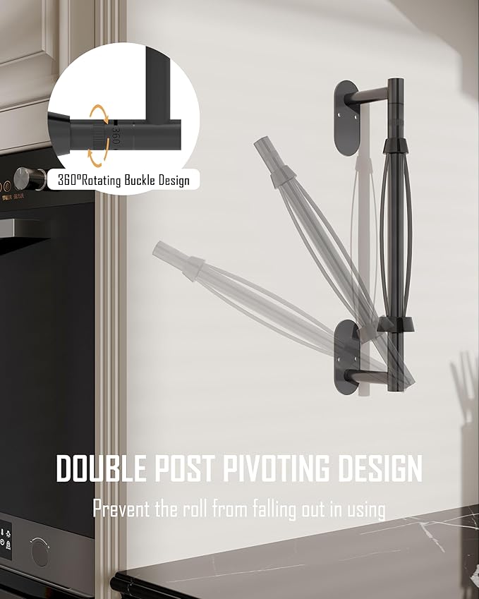BATHDANCE Paper Towel Holder Under Cabinet, Single Hand Operable Roll Holder with Damping Effect,No Drilling or Wall Mounted SUS304 Stainless Steel for Kitchen Bathroom (Matte Black)