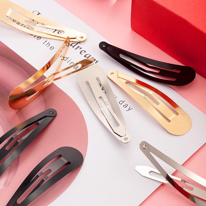 WILLBOND 30 Pieces 3.1 Inch Large Metal Snap Hair Clips Nonslip Barrettes Women Hair Accessories(Gold, Silver, Black)