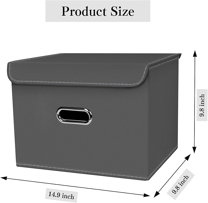 Fabric Foldable Collapsible Storage Cube Bin Organizer Basket with Lid, Handles, Removable Divider for Home, Closet (Grey, 6Pcs)