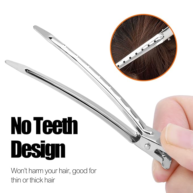 YGDZ Duck Billed Clips, 30pcs 3.5 Inch Metal Alligator Curl Hair Clips with Holes for Styling, Coloring, Thick Hair Rollers, Salon Use, Silver