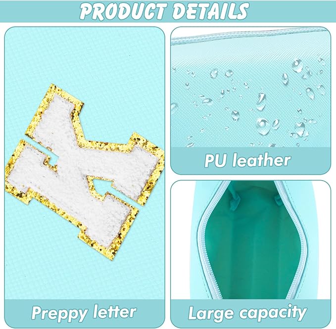 Gifts for Girls Initial Makeup Bag Personalized Cosmetic Bag with Zipper Cute Travel Toiletry Bag Waterproof PU Preppy Makeup Pouch Birthday Gift for Teen Girls Women(Blue K)