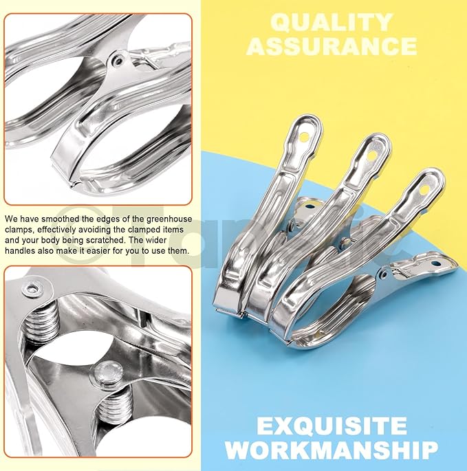 Tanstic 40Pcs 3.5 Inch Stainless Steel Greenhouse Clamps Garden Clips Greenhouse Clips Heavy Duty Garden Clips with Strong Grip and Large Open Mouth for Netting Holding