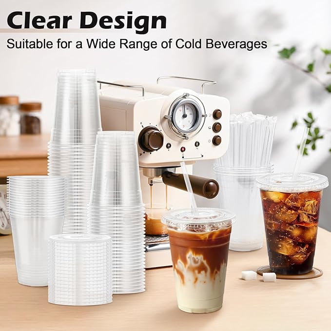 Lamosi 500 Pack 16 oz Clear Plastic Cups with Lids and Straws, Disposable Plastic Coffee Cups with Lids for Iced Coffee, Cold Beverages, Smoothies and To-Go Drinks