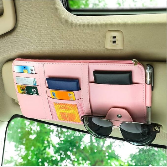Car Sun Visor Organizer, Registration and Document Holder, Personal Belonging Storage Pouch Auto Interior Accessories Pocket Organizer (Pink)