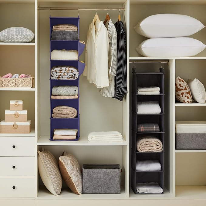 YOUDENOVA Hanging Closet Organizer, 6-Shelf Closet Hanging Storage Shelves, Purple