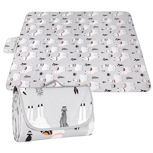 Outdoor Waterproof Picnic Blanket 55"x70" –Foldable Mat for Beach, Camping, Lightweight Portable Travel Blanket with Carry Bag – Cute Cactus Alpaca Pattern, Sandproof & Easy to Clean