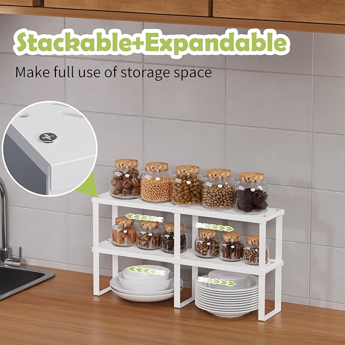 2 Pcs Stackable Kitchen Cabinet Shelf Organizer Counter Shelf 12.59" L x 5.1" Dx 6.29" H,Pantry Dishes Storage Shelves Rack