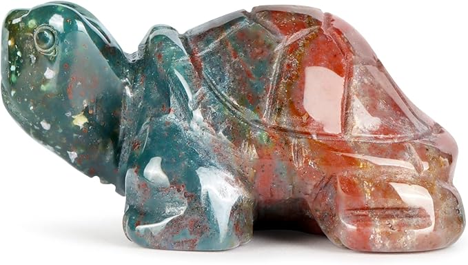 2" Ocean Jasper Turtle Figurine Healing Crystal Collectible Statue Hand Carved Mini Gemstone Animal Sculpture Tortoise Decor for Home, Office