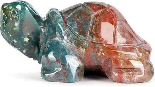 2" Ocean Jasper Turtle Figurine Healing Crystal Collectible Statue Hand Carved Mini Gemstone Animal Sculpture Tortoise Decor for Home, Office