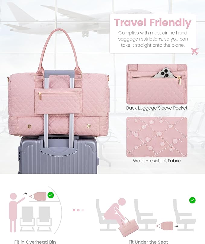 LOVEVOOK Travel Duffle Bag for Women, Weekender Overnight Bag with Shoe Compartment, Carry-on Bag with Toiletry Bag, Gym Duffel Bag with Wet Pocket, Hospital Bags for Labor and Delivery, 3-Piece Set