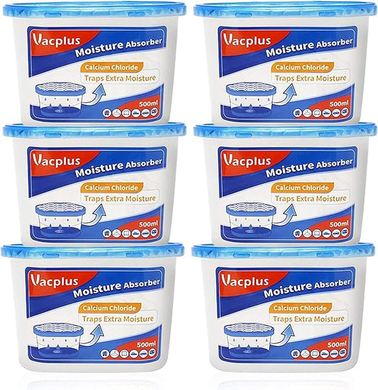 Vacplus Moisture Absorbers 6 Pack, Portable Humidity Absorber Boxes for Your Bathroom, Closet & Car, Dehumidifier with Fragrance Free, 10.5 Oz