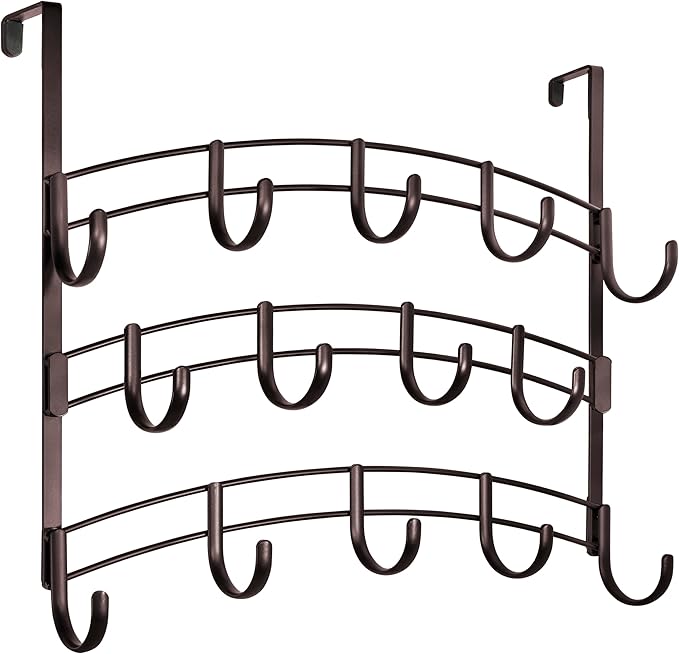 LYNK Professional® Home™ Over the Door Hooks - 14 Hook – Over the Door Coat Rack - Over the Door Hanger - Hanging Towels or Clothes - Bathroom, Bedroom, Laundry Room - Lifetime Ltd. Warranty, Bronze