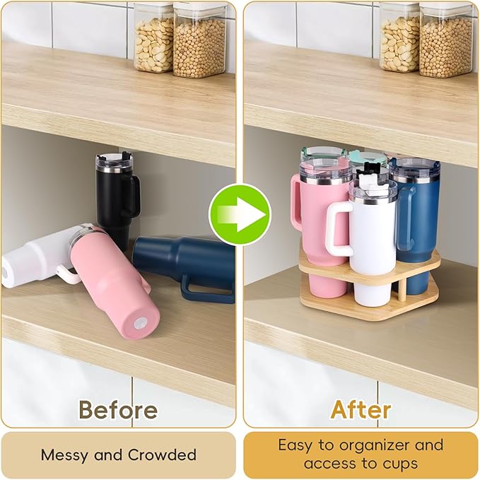 Water Bottle Organizer for Stanley 40 oz Tumbler, 7 Slots Rotatable Stanley Cup Organizer for Kitchen Cabinets, Wood Tumbler Organizer Holder for Stanley Cup Accessories Wood
