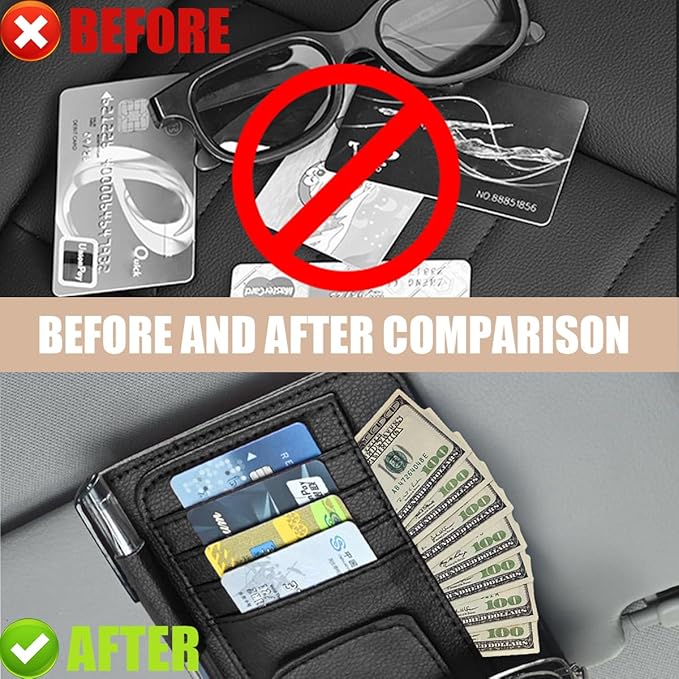 Augeny 2 PCS Car Sun Visor Organizer, Small Auto Visor Organizer and Storage, Registration and Document Holder for Sunglasses, Card, Pen, Driver License, Car Accessories (Black)