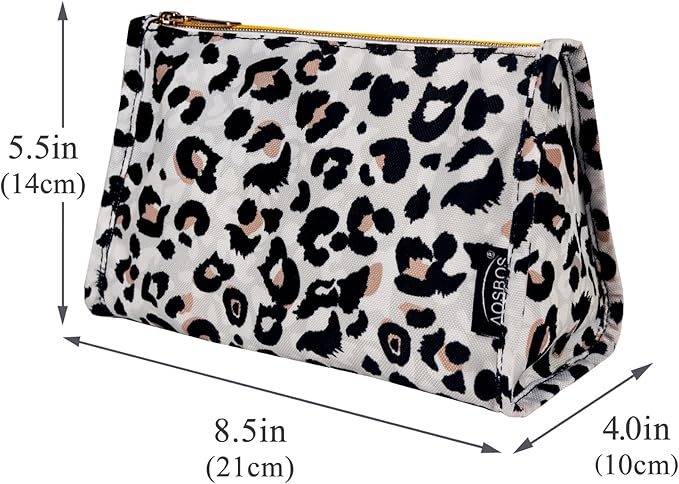 Aosbos Premium Small Makeup Bag, Compact Cosmetic Pouch, Travel-Size Make UP Case for Women, Leopard