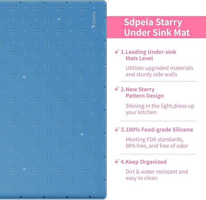 Sdpeia Under Sink Mat 34"×22" Waterproof Silicone Cabinet Liner & Sink Protector for Kitchen & Bathroom, Multi-Purpose Organizers Tray for Pets, Laundry, Cat Litter Mat