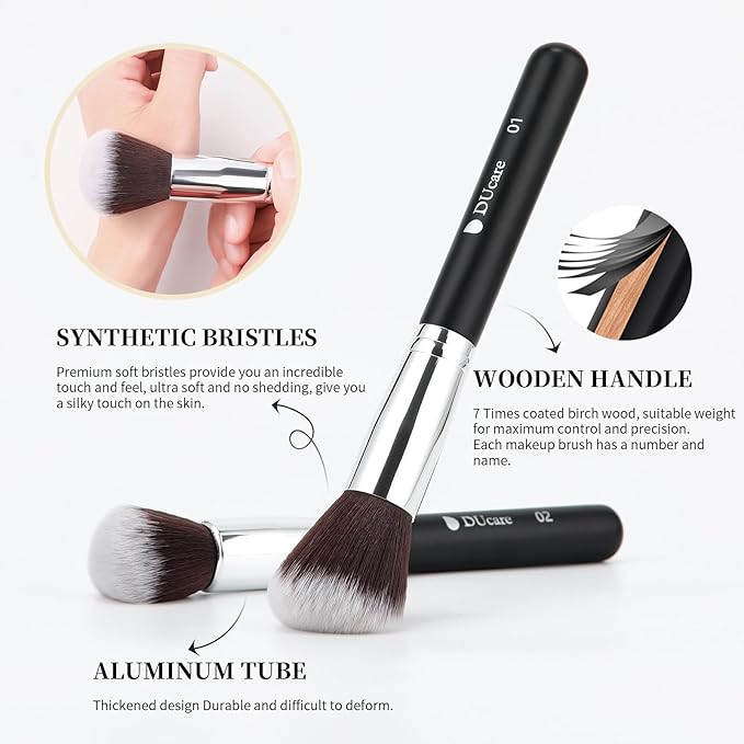DUcare Makeup Brushes with Bag,15Pcs Christmas Makeup Brush Set Travel Kabuki Foundation Blending Blush Eyeliner Shadow Brow Concealer Brushes Kit