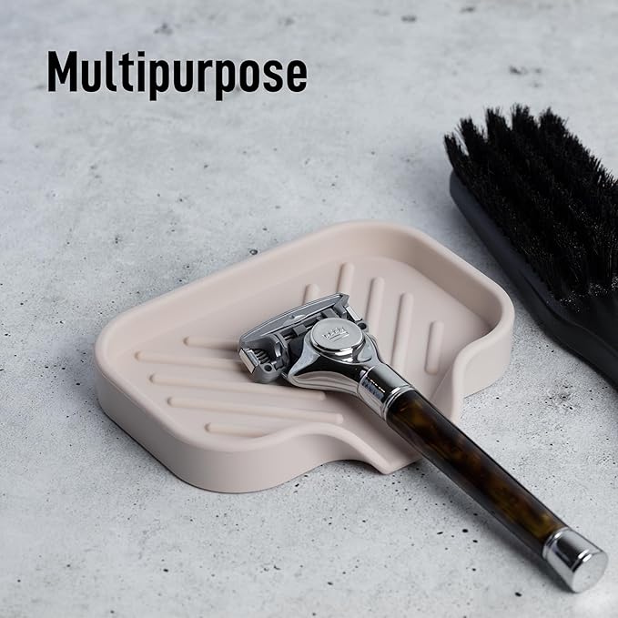 Zulay Kitchen Small Silicone Sponge Holder (4.9x3.3”) – Space-Saving Sink Organizer Tray for Sponge, Soap, Brush & More – Compact Non-Slip Dish for Kitchen & Bathroom (Ivory)