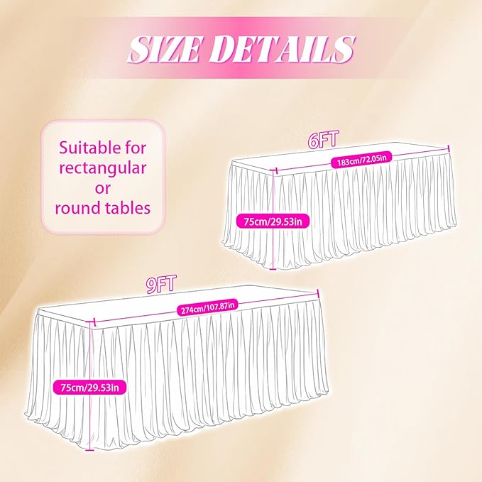 Tulle Table Skirt 3 Layer 6ft 9ft with Polyester Lining Reusable Washable Tutu Tablecloth for Wedding Party Birthday Banquet Holiday Decoration (Multicolor, 6Feet)