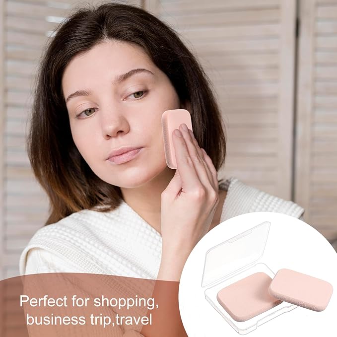 2Pcs Square Makeup Sponges for Foundation with 1 Travel Case, Face Sponge Foundation Blender, Cosmetic Sponge for Makeup, Blender Sponges Replacement for Cosmetic, Sensitive and All Skin Types