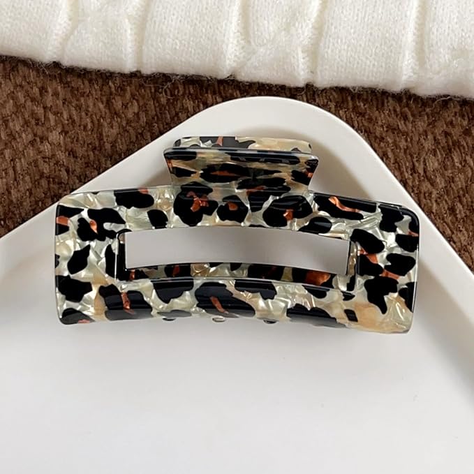 4 Inch Tortoise Hair Claw Clips, Large Acrylic Banana Barrettes Jaw Clips, Fashion Strong Hold Leopard Print Stylish Hair Accessories for Women Thin Thick Hair (2pcs)