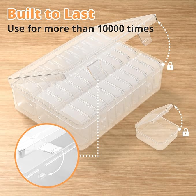 Mathtoxyz Bead Organizer Box, 31Pcs Small Beads Organizers and Storage Plastic Cases Mini Clear Dimond Storage Containers Boxes with Hinged Lid and Rectangle for Bracelet Making DIY Jewelry Craft Nail
