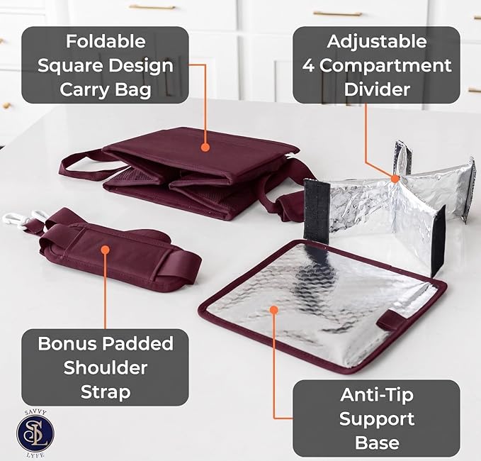 Reusable Drink Carrier with Handle – Tip-Resistant 4 Cup Carrier with Shoulder Strap for Delivery – Insulated, Foldable, Adjustable Dividers – Portable Caddy Tote Bag, Drink Holder for Car