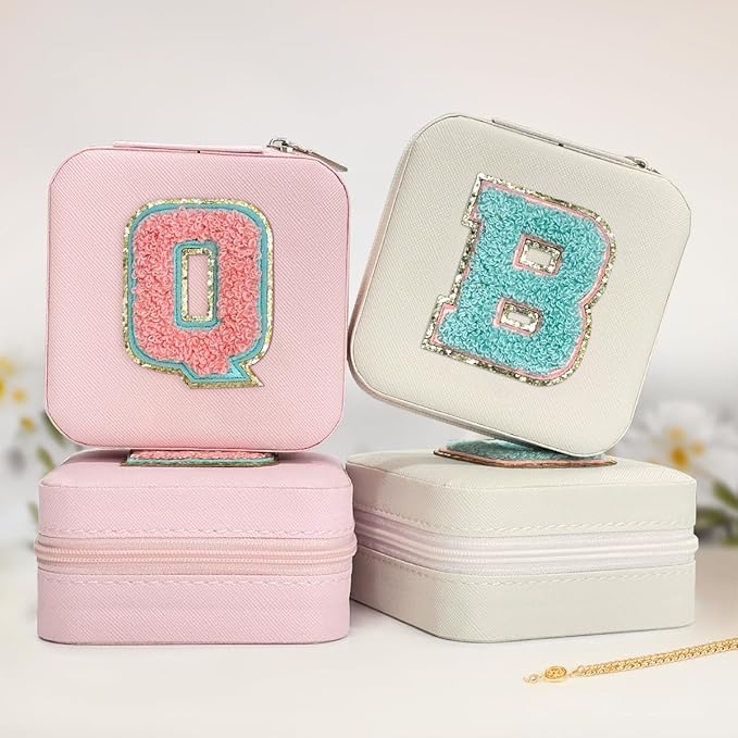 SANDJEST Personalized Jewelry Box, Pink Travel Jewelry Box with Initial B, Small Monogrammed Jewelry Case Organizer for Girls Women Teen Kids, Mini Travel Essentials Gifts for Birthday Christmas