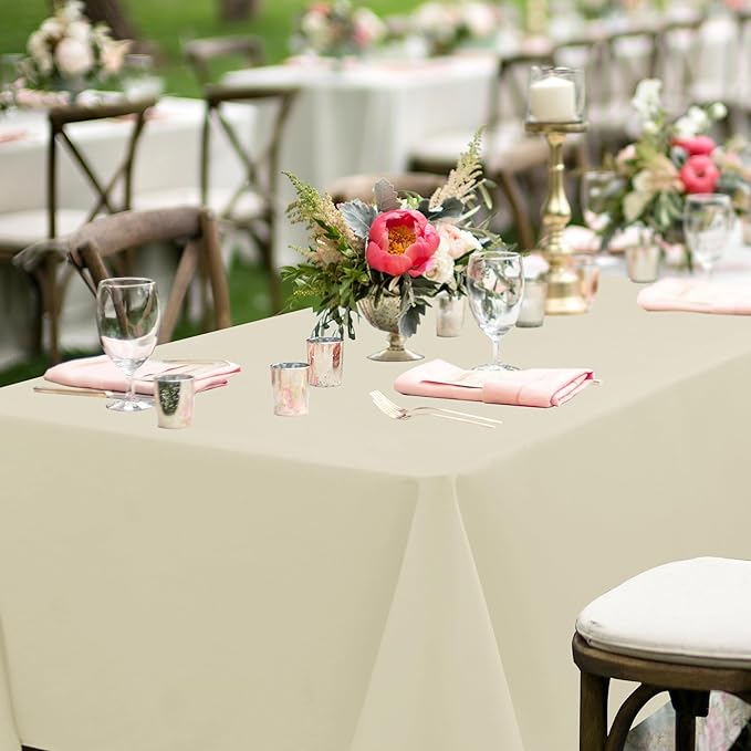 sancua Beige Tablecloths for 6 Foot Rectangle Tables, 8 Pack - Washable Polyester Fabric Table Cloth for Wedding Party, Birthday, Banquet Reception, 54x108 Inch Ivory