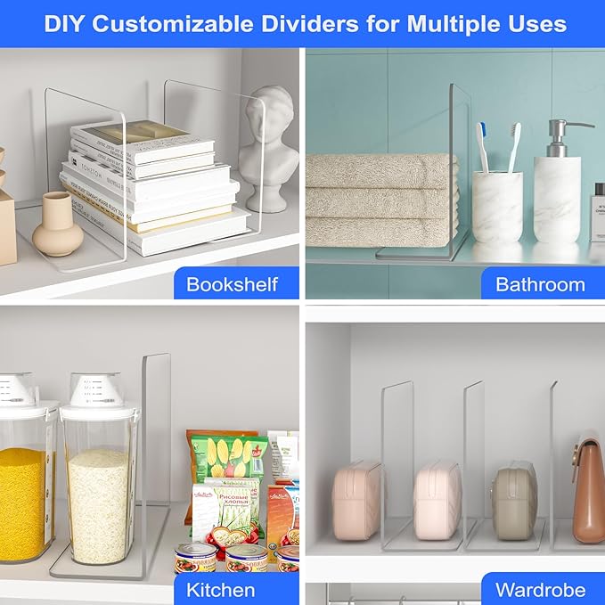 OKPOW Shelf Dividers Closet Organizer - 7.5" Tall X 11.8" Deep Acrylic Clear Sturdy Separate for Clothes Purse - Adjustable Space Saver Easy Install for Home Organization Enthusiasts 8 Pack