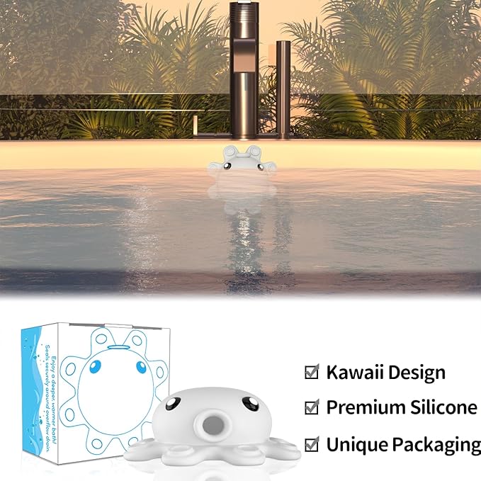 Bathtub Overflow Drain Cover - Silicone Bath Tub Drain Cover, Octopus Tub Overflow Drain Stopper with Suction Cups, Adds Inches of Water for Deeper Bath, Bathroom Spa Relaxing Accessory, Grey