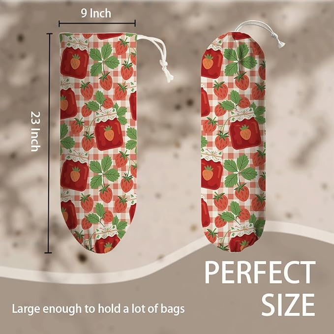 Fruits Plastic Bag Holder, Strawberry Grocery Bags Storage Organizer, Reusable Shopping Bags Holder Dispenser for Kitchens Pantry, Housewarming Gift, Kitchen Pattern Garbage Bag 45