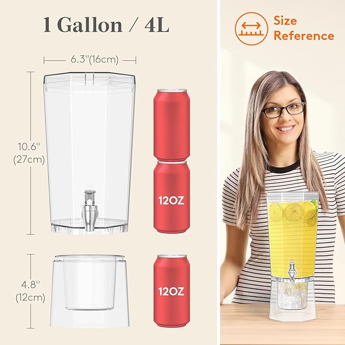 Lifewit 1 Gallon Drink Dispenser for Parties 3 Pcs, 4L Plastic Beverage Container with Stand for Juice/Tea/Soda & Lemonade, Clear Water Pitcher with Spigot for Mimosa Bar Hosting 39 x 16 cm/15x6"