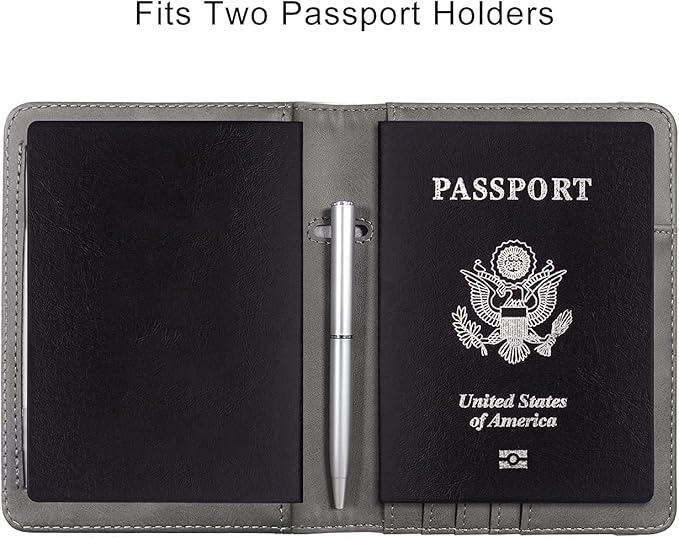 WALNEW Passport Holder for Travel, RFID Passport Cover Wallet for Women Men, PU Leather Passport Book Card Holder Case with Pen, Travelling Essentials for Flying