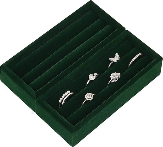 Small Jewelry Tray-Ring Organizer 2PCS Premium Velvet Rings Earrings Display Tray Storage Insert Holder for Jewelry Box, Drawer, Dresser (3 Slots, Green)
