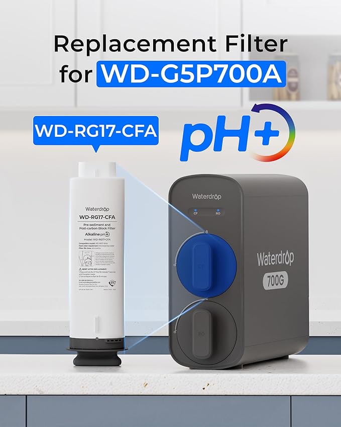 Waterdrop G5P700A-CF Filter, Replacement for Waterdrop G5P700A Undersink Reverse Osmosis System, 6-month Lifetime