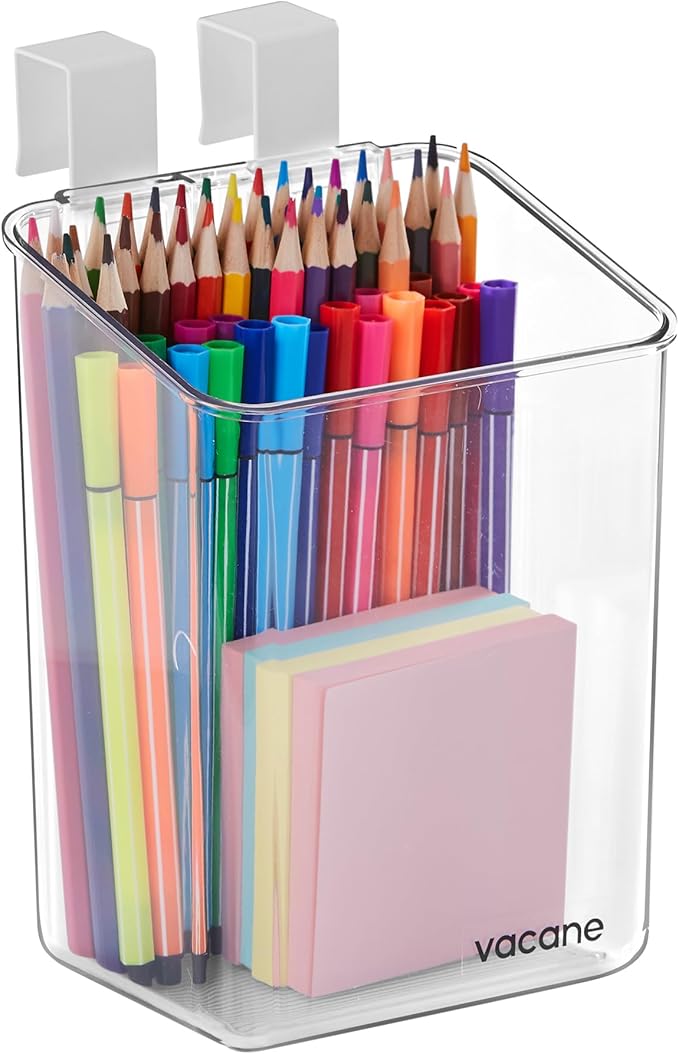 Vacane Plastic Over Cabinet Door Organizer with Removable Hooks, Clear Hanging Baskets for Organizing Over the Cabinet Organizer Holder for Kitchen, Pantry, Bathroom-Hang Outside or Inside Door-S