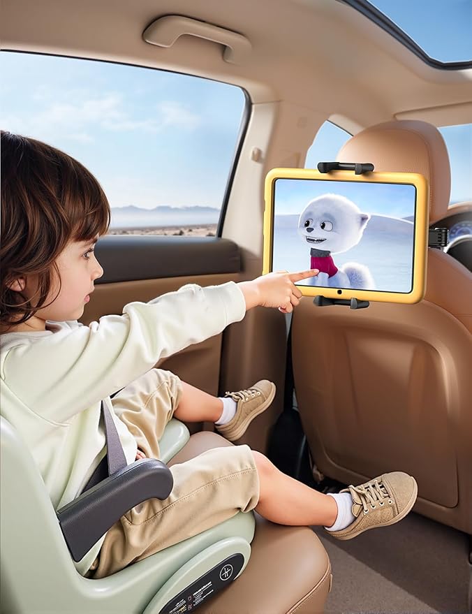 Aomiker Car Headrest iPad Holder - [Aluminium Lockable Arm] Universal Car Tablet Mount Backseat with Foldable Wide Clip, Road Trip Essentials for Kids, for iPad Pro, Air, Mini, Galaxy, 6.1-13” Device