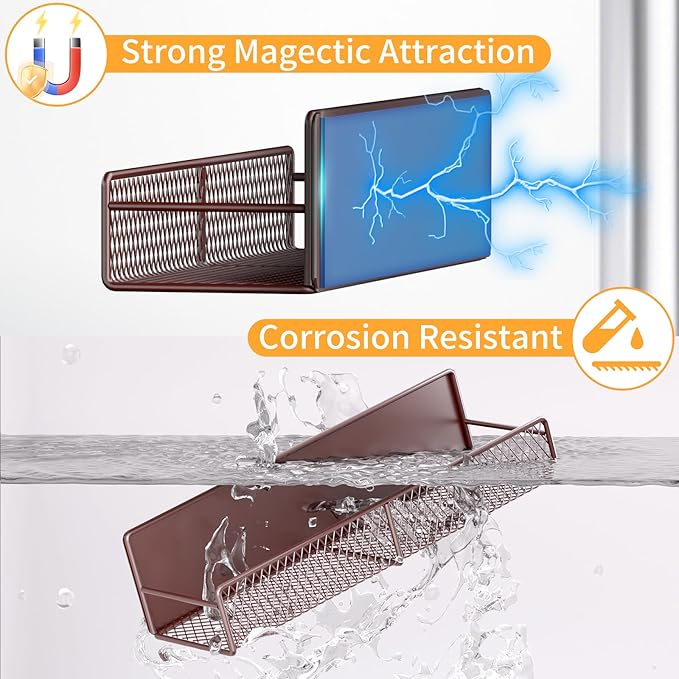 Magnetic Spice Rack for Refrigerator, 4 Pack 100% Metal Strong Magnet Fridge Shelves, Space Saving Spice Organizer, No Drilling Moveable Home Kitchen Laundry Room Storage Organization, Brown