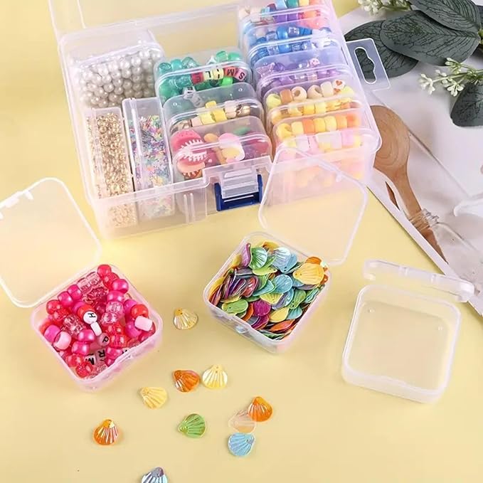 Small Bead Organizers, 15-Piece Plastic Storage Cases with Hinged Lid – Clear Mini Craft Supply Box for Beads, Jewelry, Nails, Rhinestones & DIY Accessories