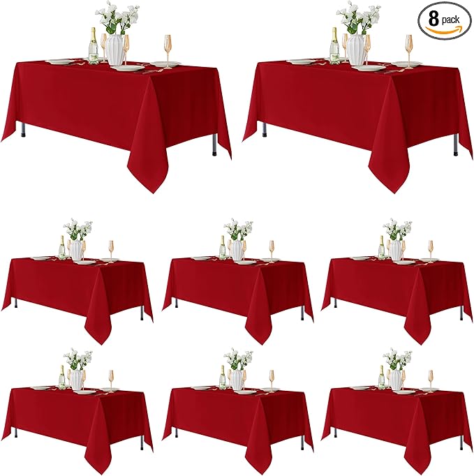 Fitable 8 Pack Table Cloth Rectangle Table: Stain and Wrinkle Resistant Tablecloth Rectangular, Washable Polyester Tablecloths for Wedding Party Dining Banquet Event Catering(Red, 70x108 Inch)