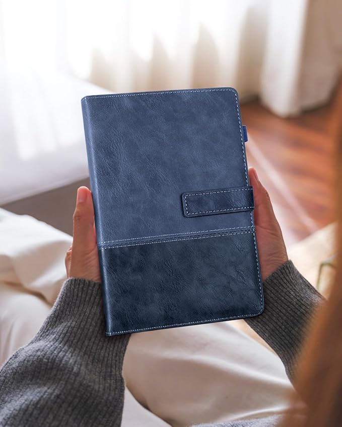 Leather Notebook Journal with Pen, A5 Lined Hardcover Notebook with Magnetic Closure, 240 Pages Daily Journal for Men Women, Ruled Journals Notebooks for Work, Writing, Note Taking - Blue