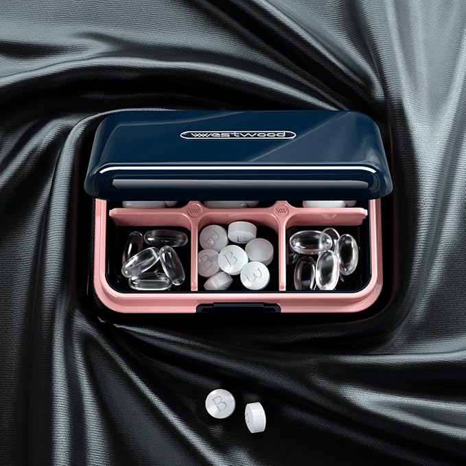 Daily Pill Organizer, Pill Box for Purse - Dtouayz Travel Pill Case, Vitamin Supplement and Medication Dispenser Waterproof 6 Compartment Medicine Holder, Weekly (Six days) Large Pill Container, Black