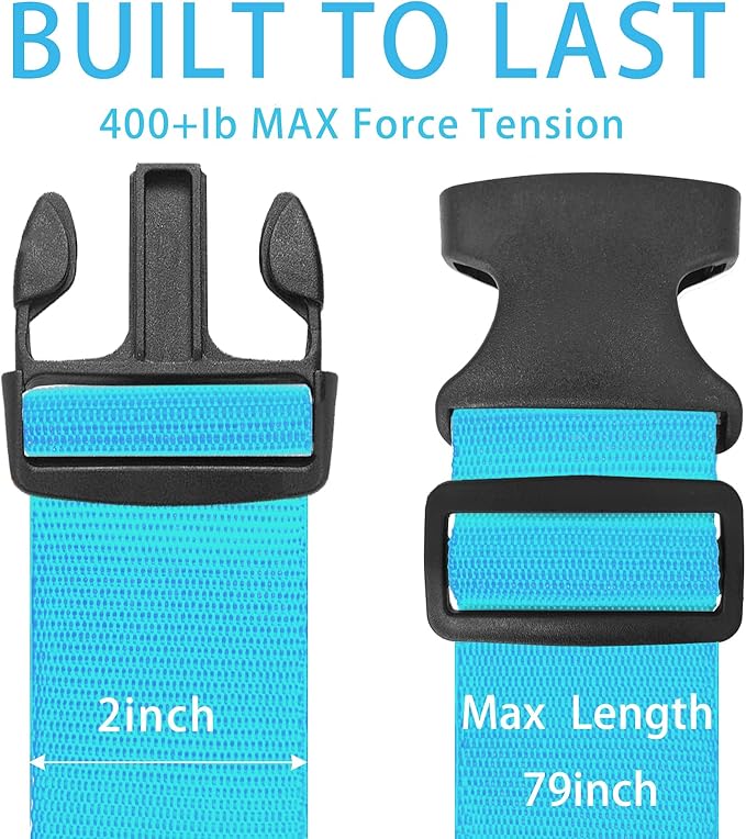 BILIONE 8 Pcs Luggage Straps, 79" Long Belts Keep Suitcase Secure While Traveling, TSA Approved Add a Bag Premium Accessory for Travel Bag Closure (4Pcs Black + 4Pcs Blue)