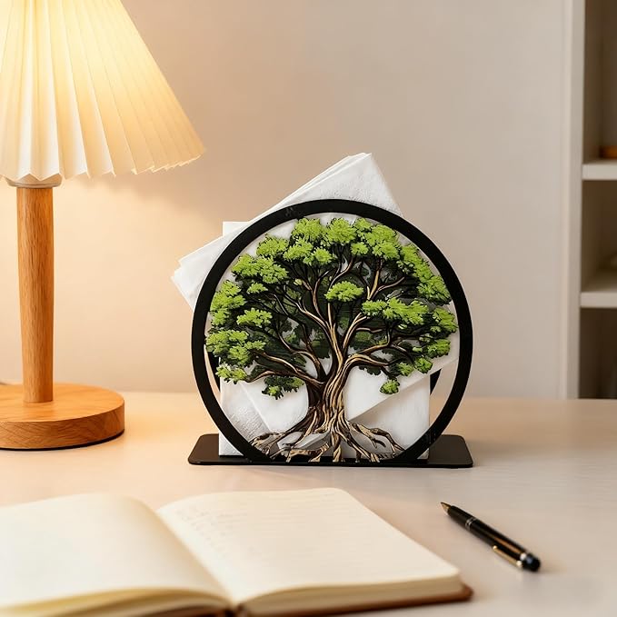 Tree of Life Napkin Holder for Table-Free-Standing Paper Napkin Dispenser for Cafe, Bar, Restaurant Table Decor |Colorful Metal Napkin Stand |Rustic Home Decor Presents|Modern Kitchen&Dining Accessory