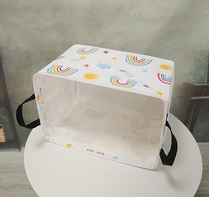 Rectangle Gift Storage Basket Home Shelf Storage Basket Organizer Box Clothes Laundry Hamper Nursery Basket Laundry Basket with Handles (Rainbow)