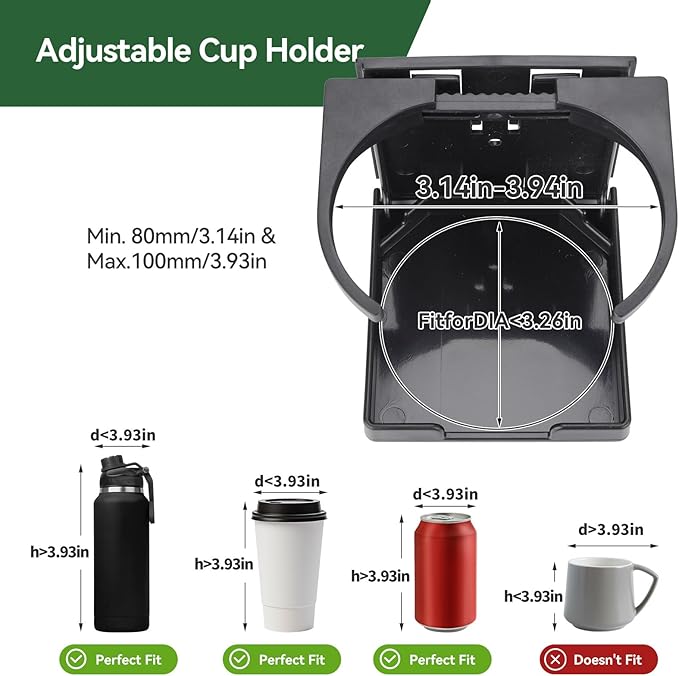 2pcs Foldable Cup Holder Adjustable Wall Mounted Cup Holder 60-100MM Wall Car Desk Drink Holder for Home Trucks RVs Vans Boats Campers Caravans (Black)