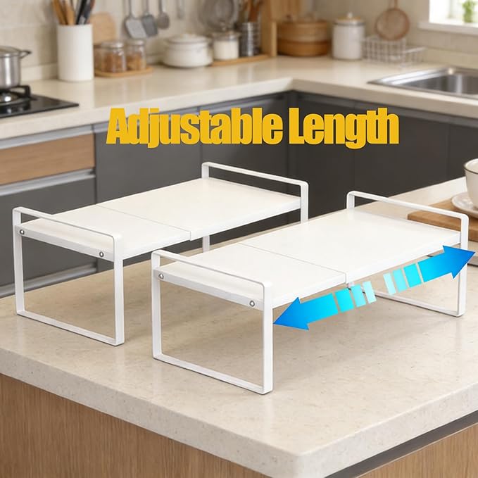 SKOGHUP Expandable Cabinet Shelf Organizer 14-25" L Stackable Kitchen Counter Shelf Rack Sink Riser Countertop Storage white(1 Pack)